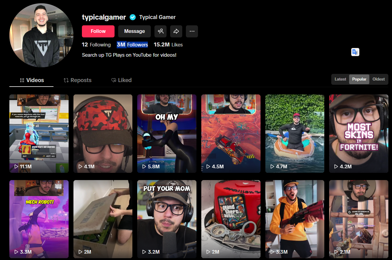 Typical Gamer tiktok gaming influencer