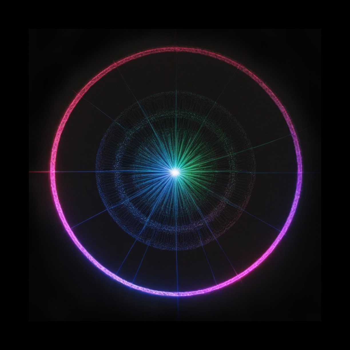 Цвета кругов - оранжевый, синий и фиолетовый - создают впечатление тепла и энергии