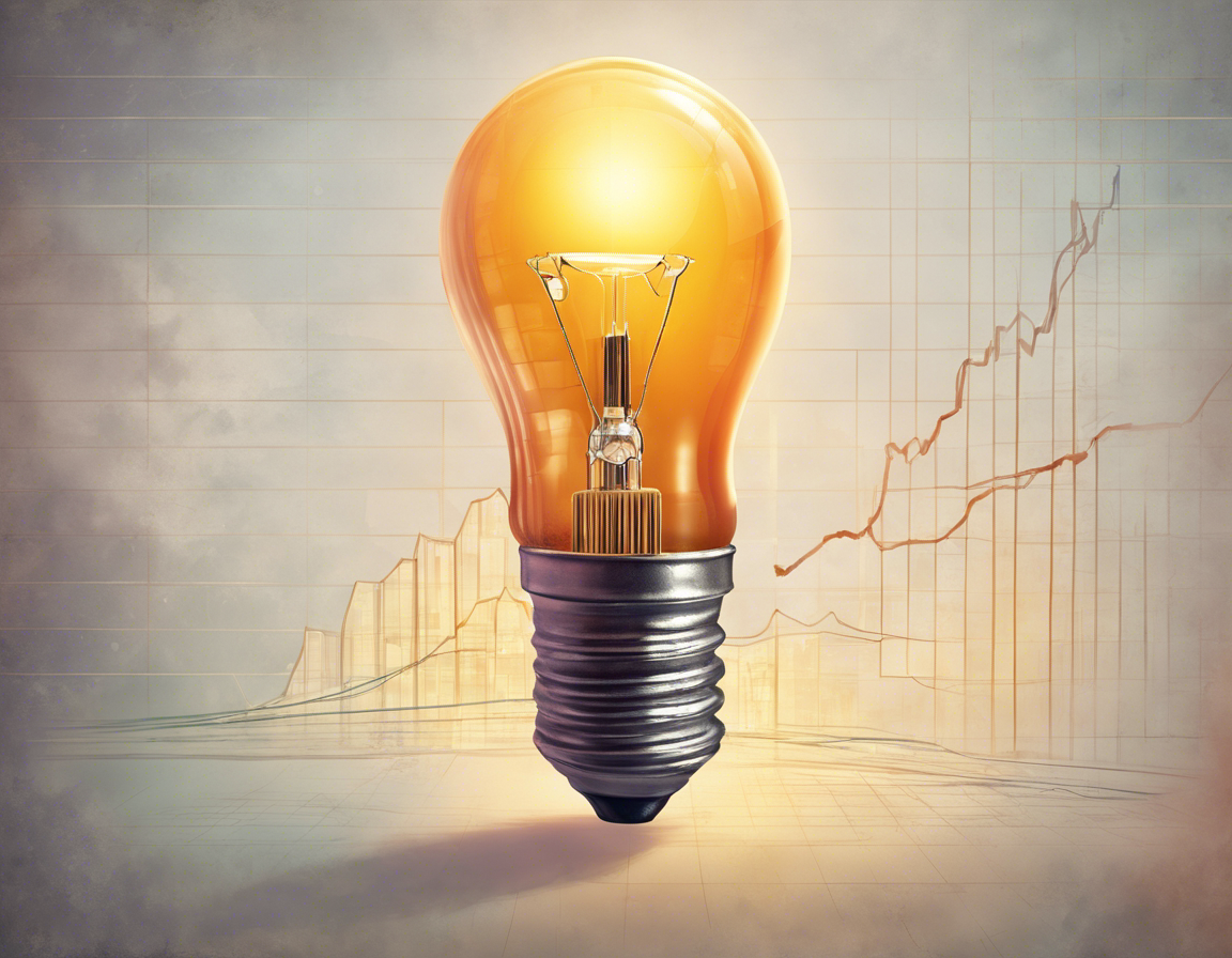 яркая лампочка, освещающая график восходящего роста, символизирующая светлое будущее веб рекламы