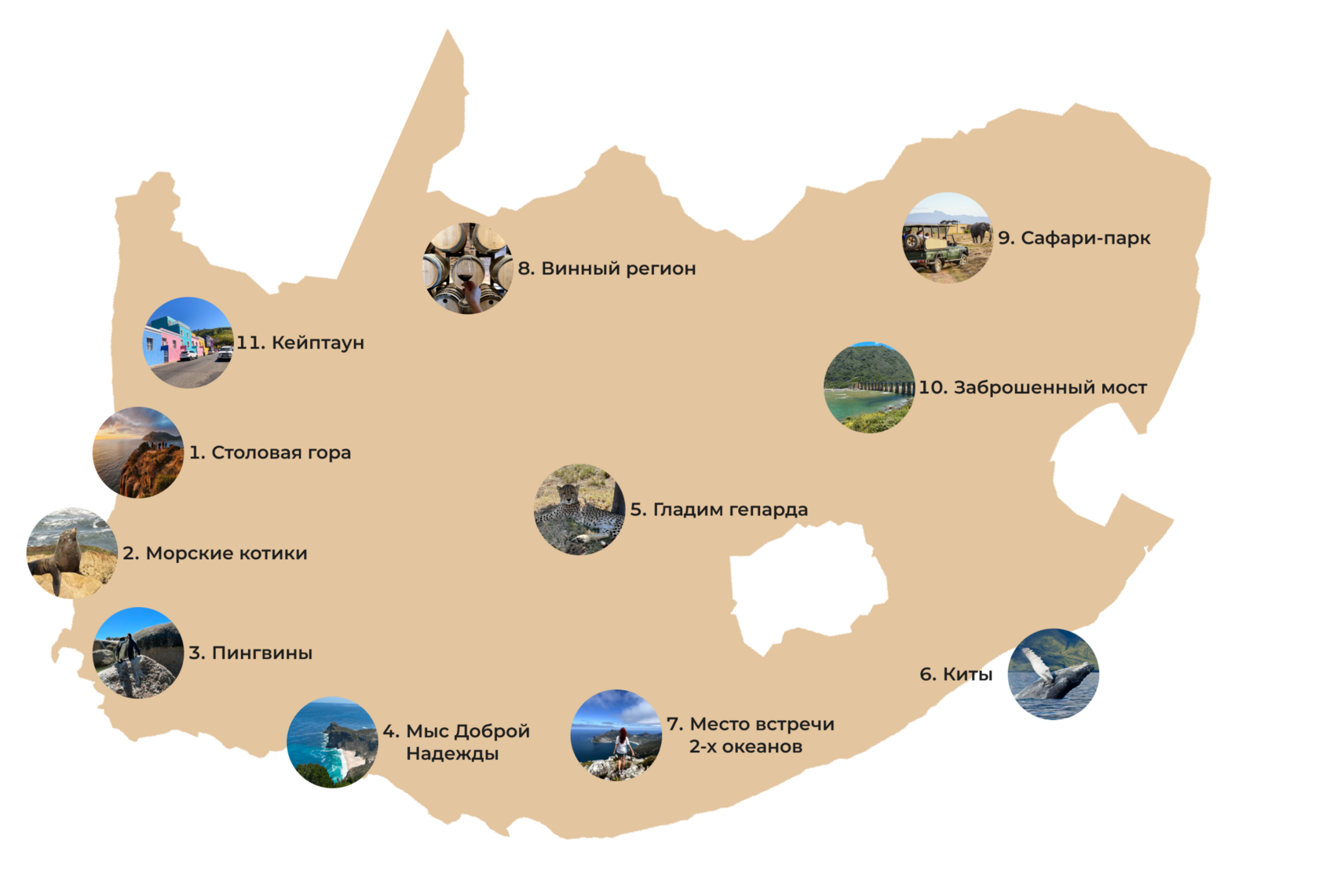 Карта путешествия в ЮАР 2024-2025 - Akuna Matata Trip