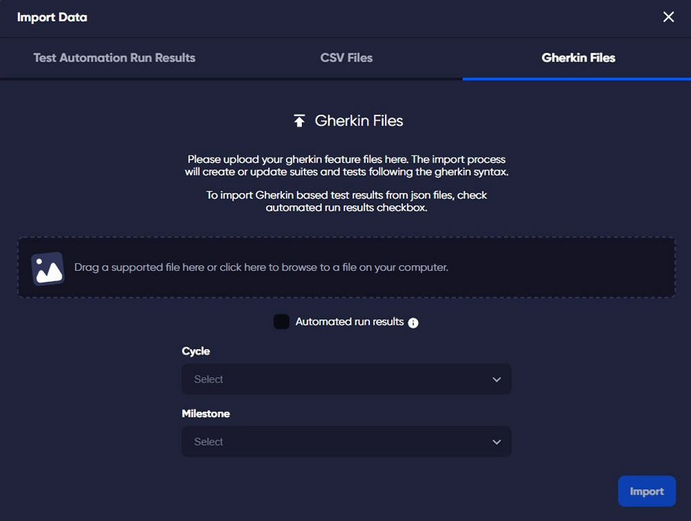 Gherkin Feature Files to import Test Cases to TestQuality