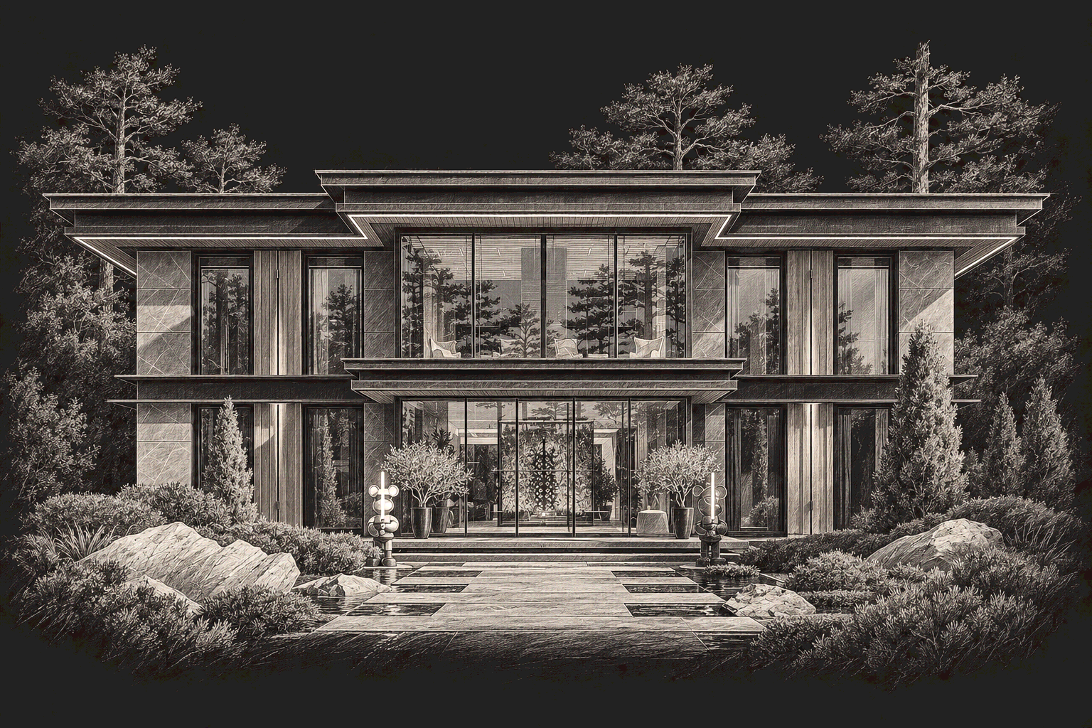 Architectural pencil sketch of VILLA STONE