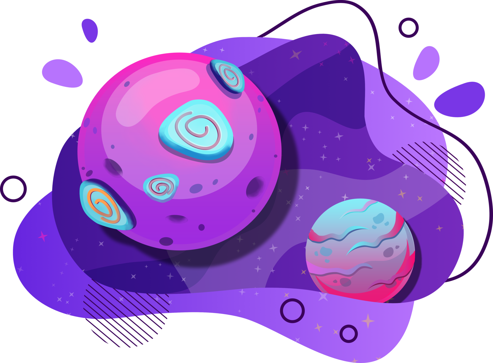 Векторное изображение планет в фиолетовом космосе 