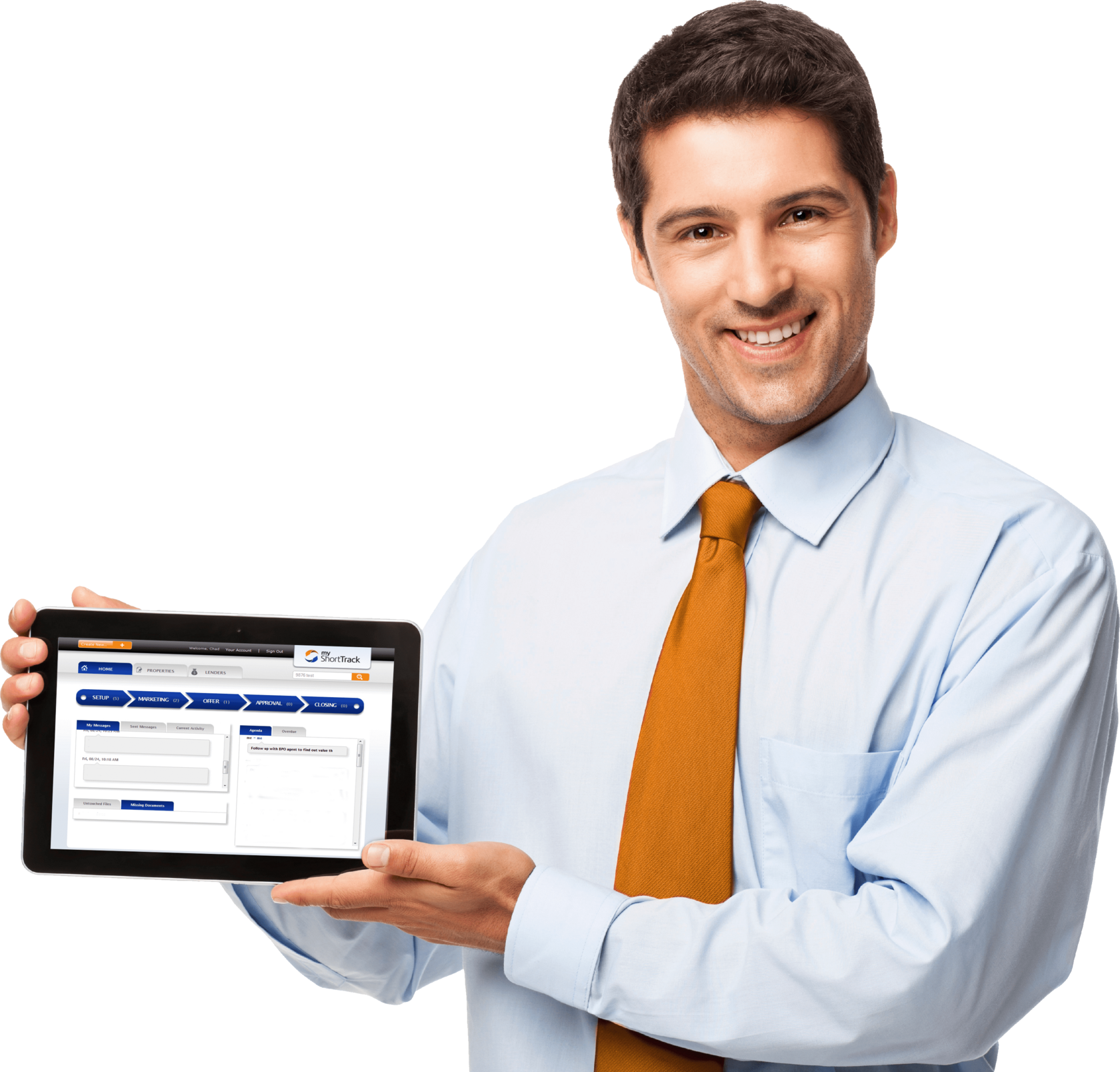 Улыбающийся мужчина с планшетом — эффективный поиск работы онлайн на рекрутинговом сайте