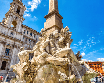 Fountain with sculpture in Rome, Italy