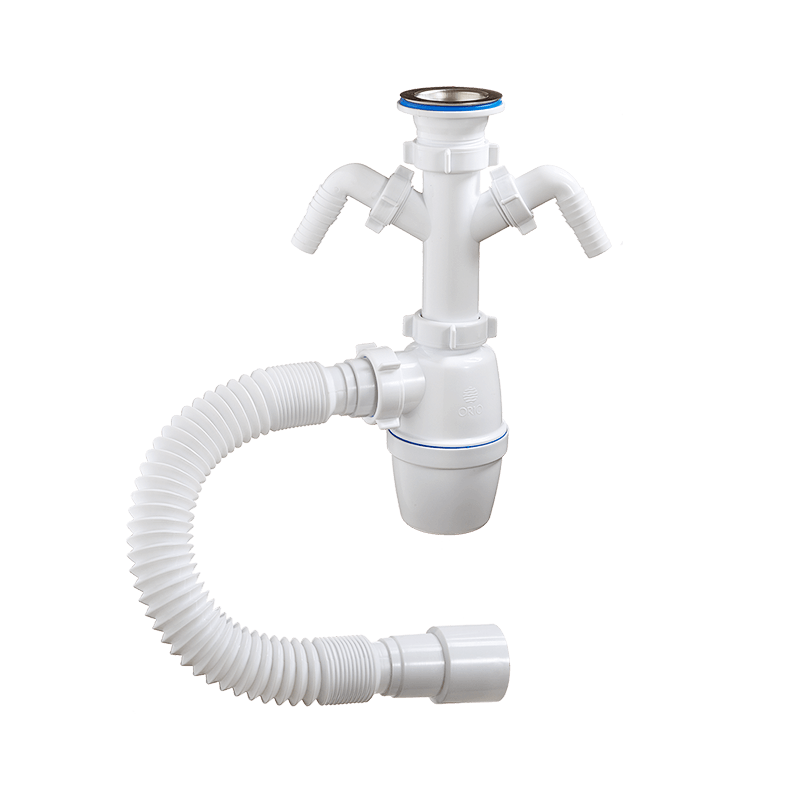 А-40069 Сифон бутылочный 1 1/2\"х40 мм, с двумя отводами и гибкой трубой ...