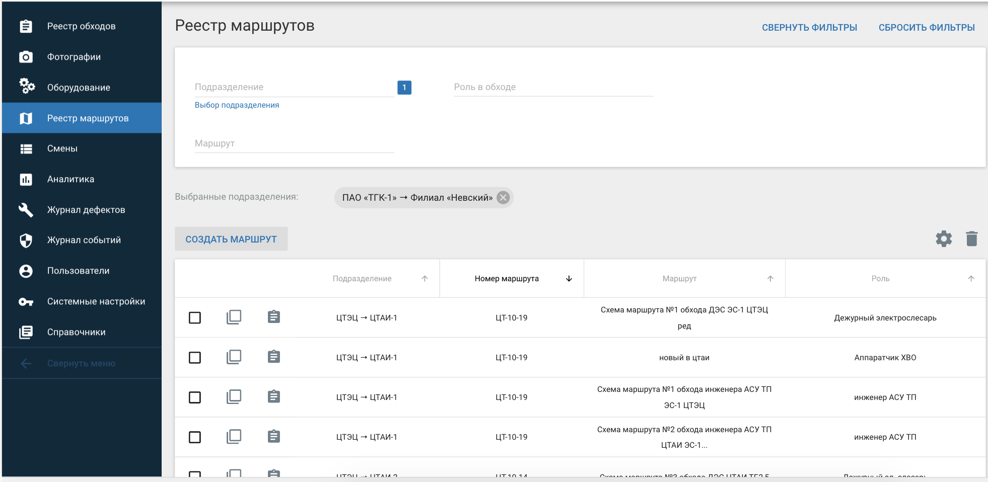 реестр маршрутов