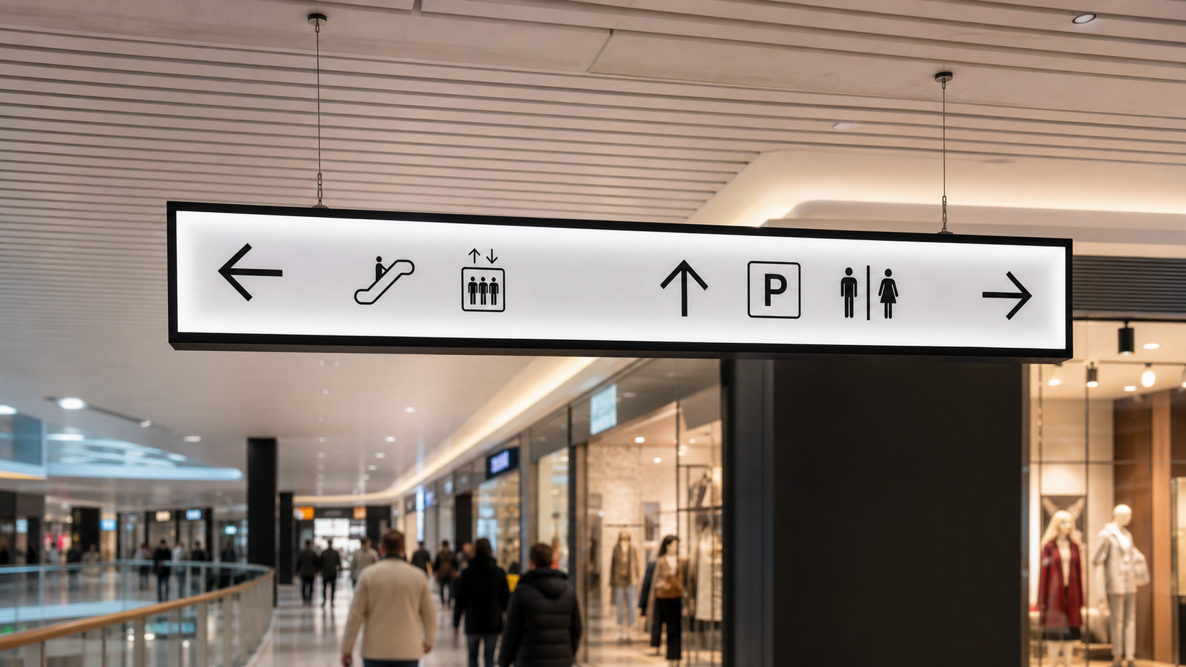 Световой подвесной указатель в торговом центре