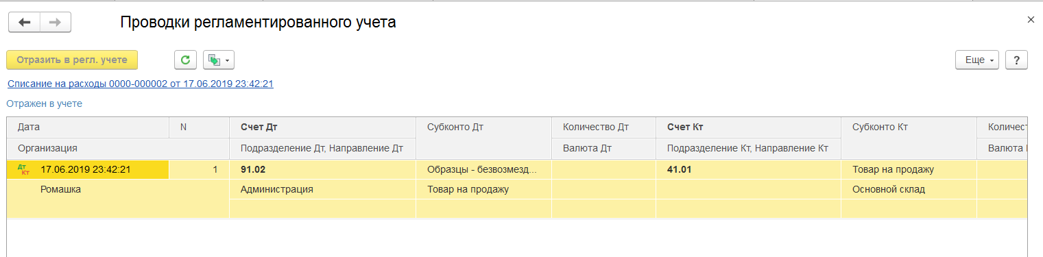 1С Комплексная автоматизация 2: проводки при списании товаров на расходы