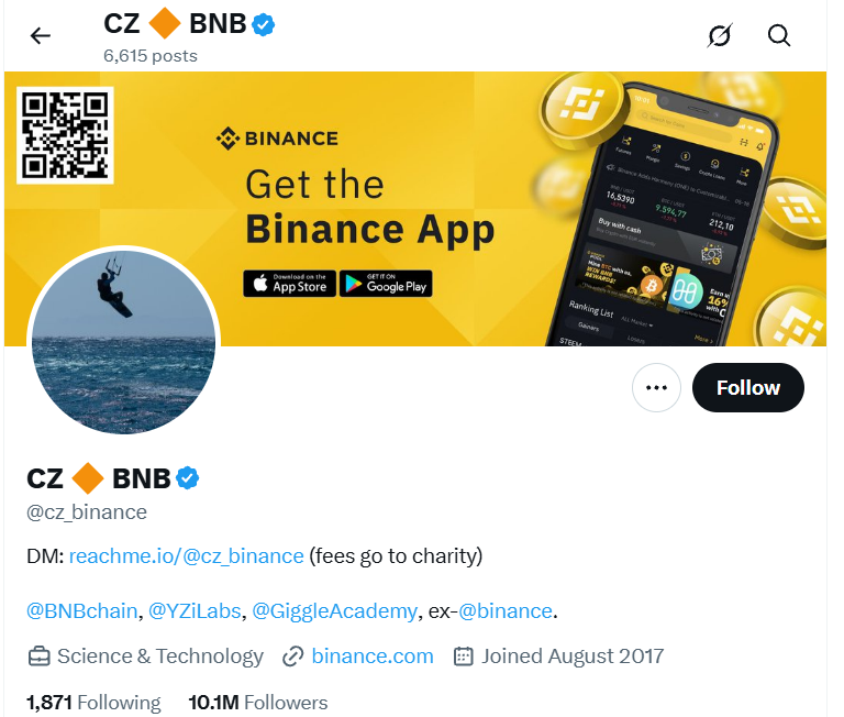 Changpeng Zhao (CZ) twitter