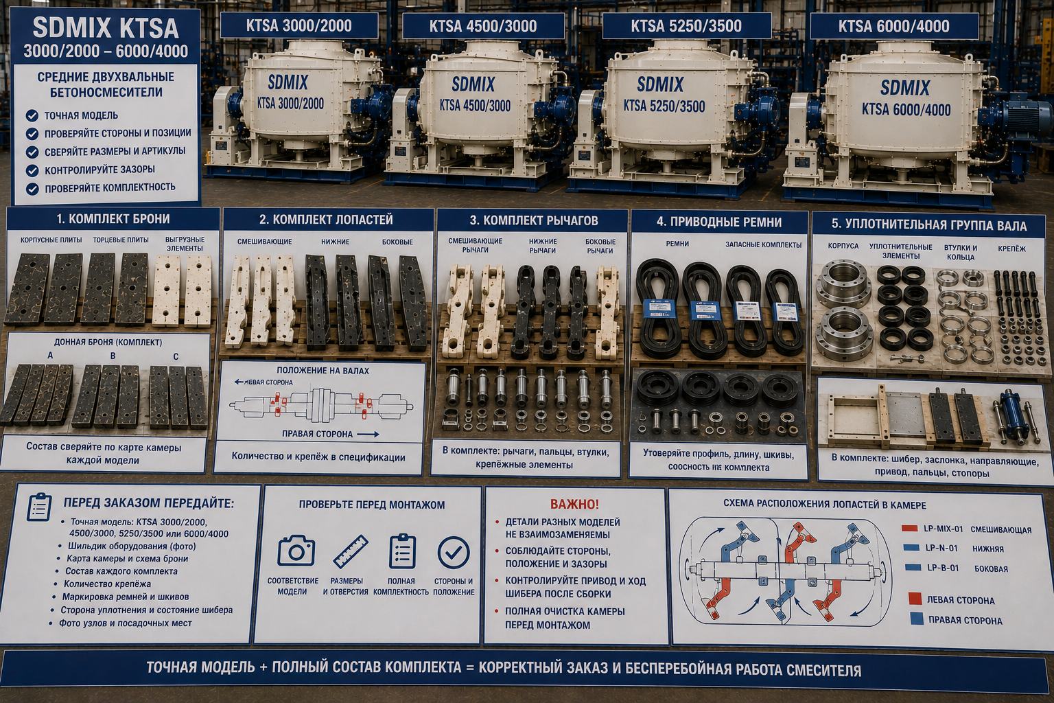 Запчасти SDMIX KTSA 3000/2000–6000/4000: комплекты ремонта