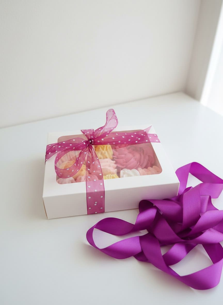 Коробочка завитков из зефира и цветок из зефира 1