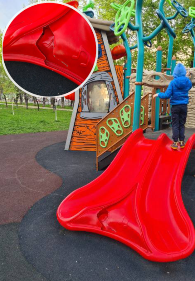 Поломка двойной детской горки