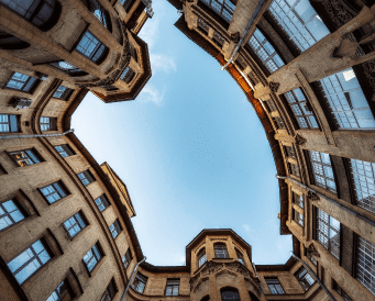 sky view from the inner yard of the building in saint petersburg