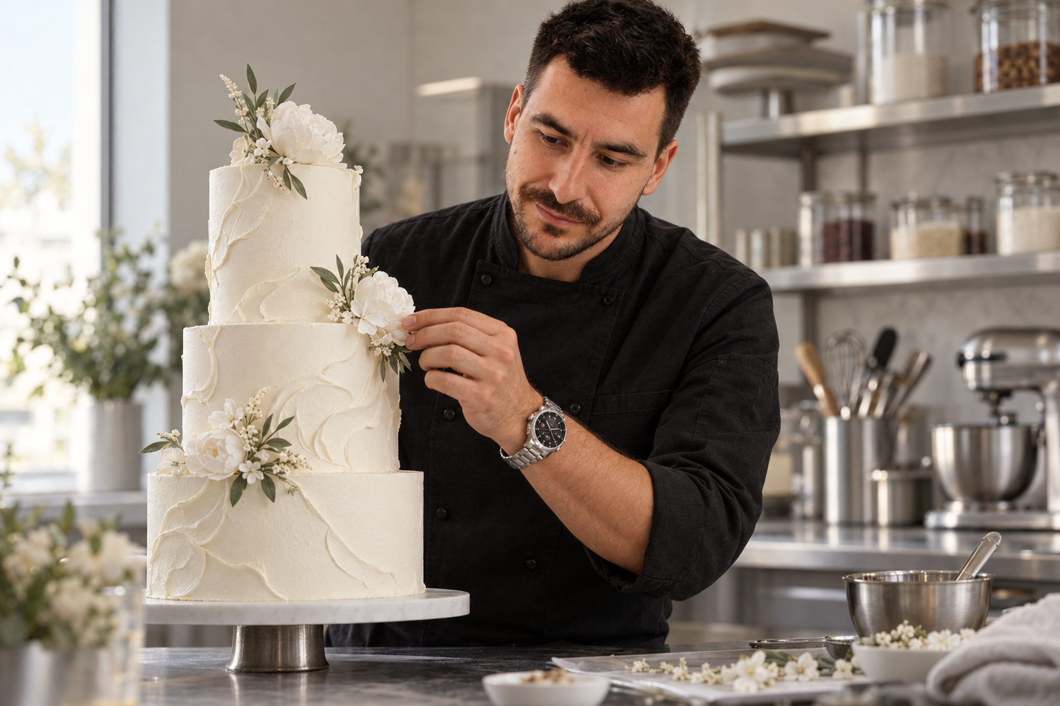 Белый авторский свадебный торт Chef John