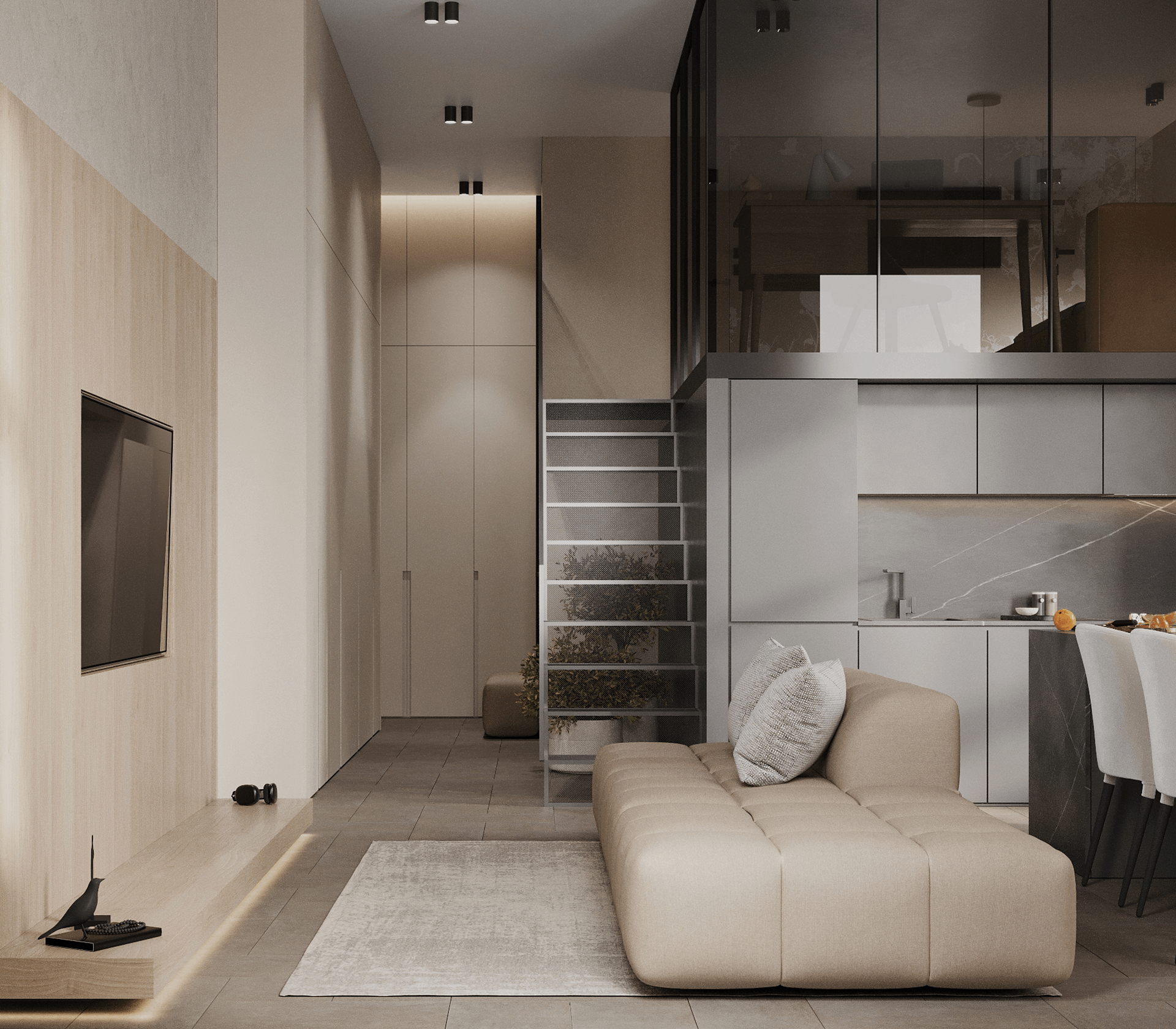 кухня гостиная бежевый фото