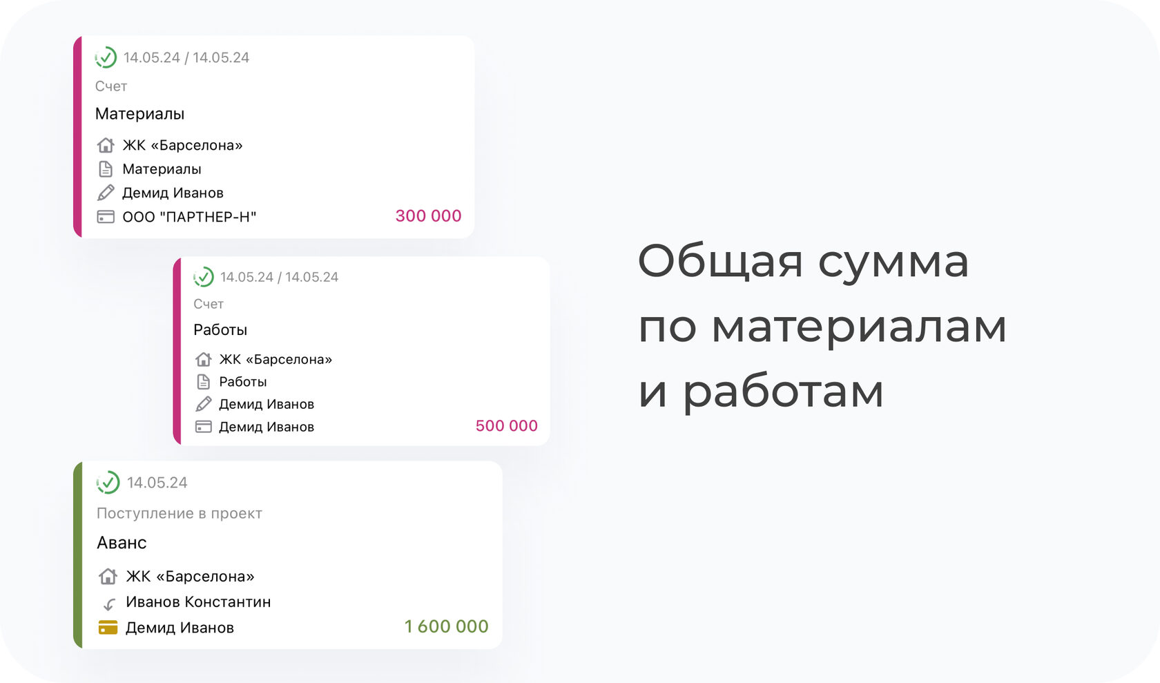 Общая сумма по материалам и работам