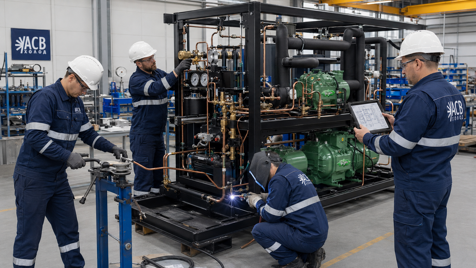 Сборка промышленной холодильной установки на компрессорах BITZER