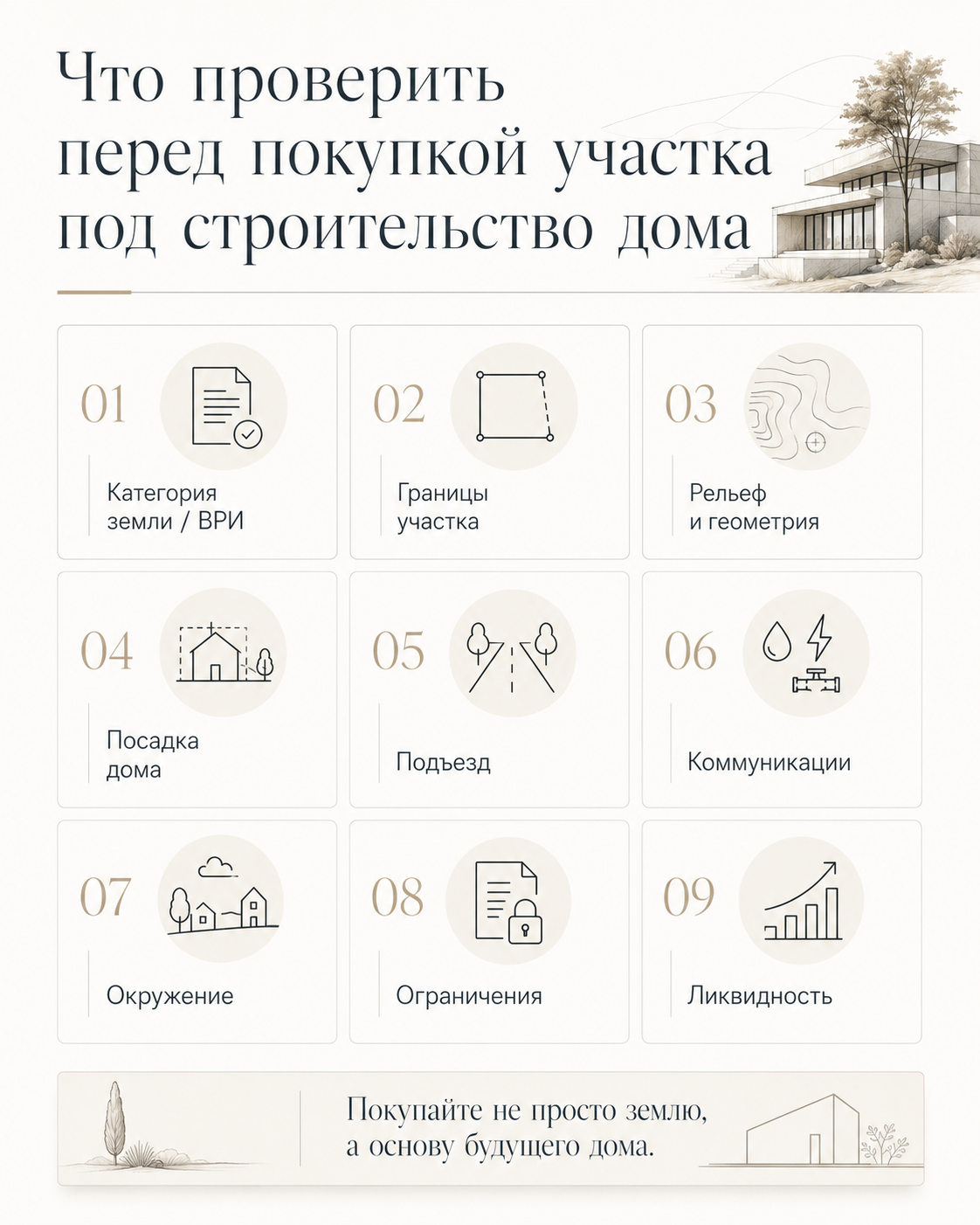 Что проверить перед покупкой участка под строительство дома: ВРИ, границы, рельеф, подъезд, коммуникации и ограничения