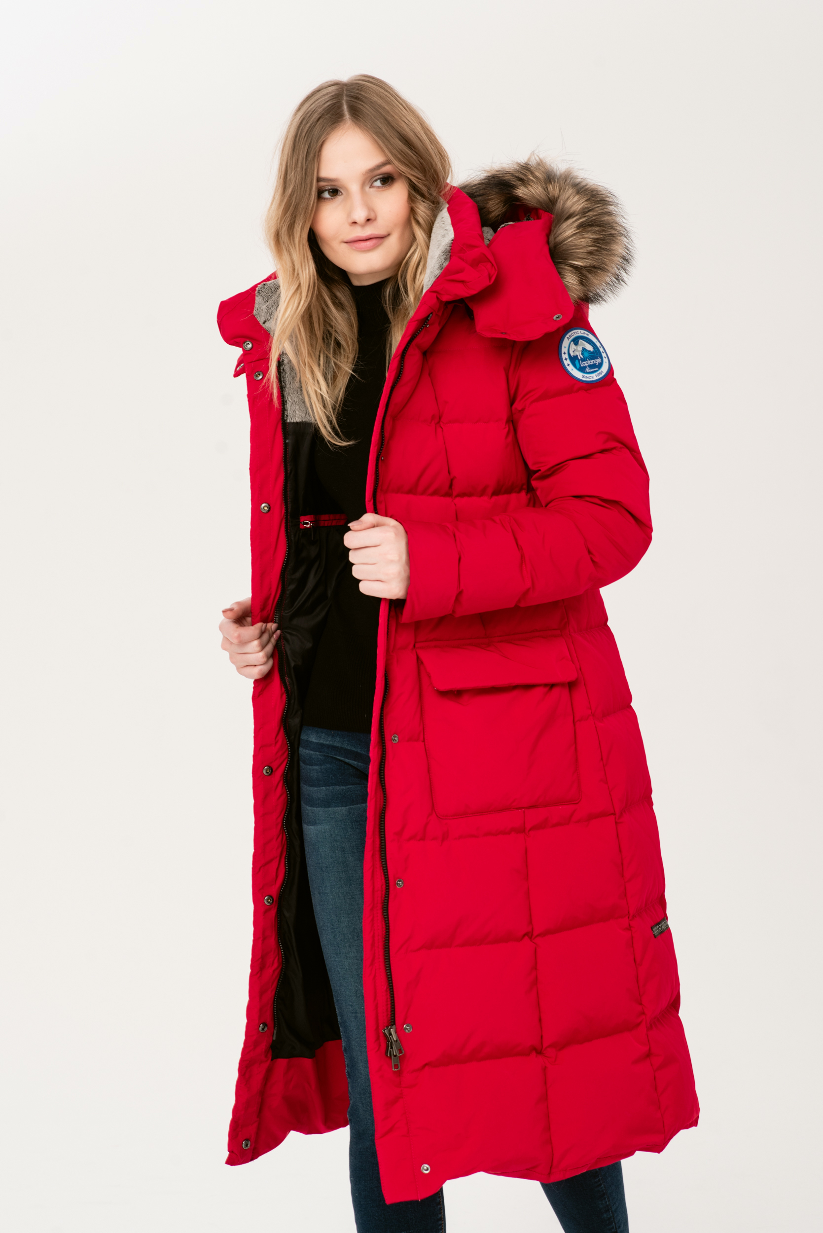 Пуховое пальто Laplanger красное. Пальто Суоми Лаплангер. Магазин Аляска Псков.