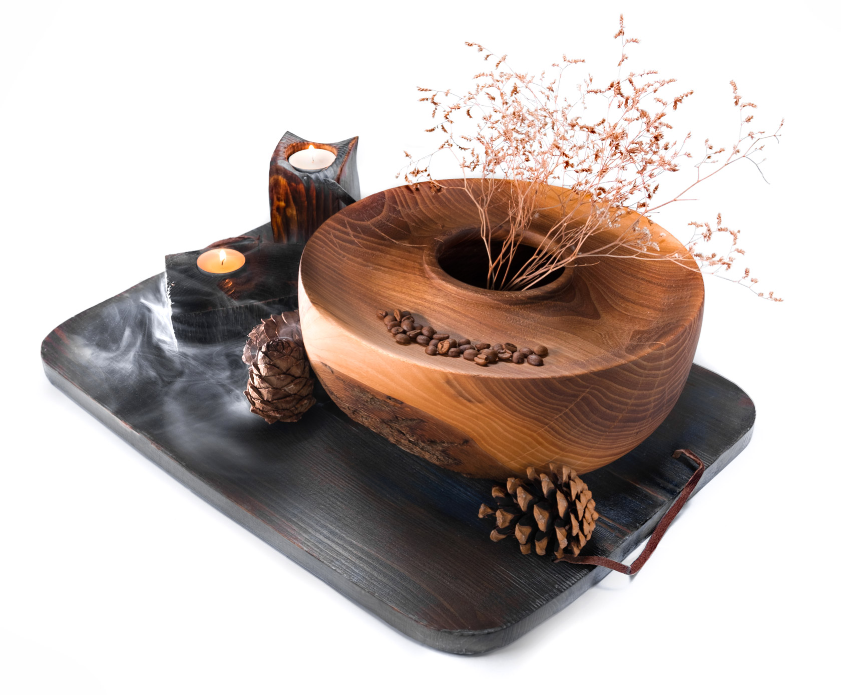 Деревянная ваза для интерьера из карагача. Полностью полая