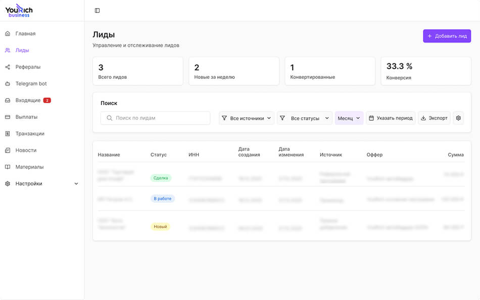 Все данные в одном сервисе: профили, сделки, условия, статистика.