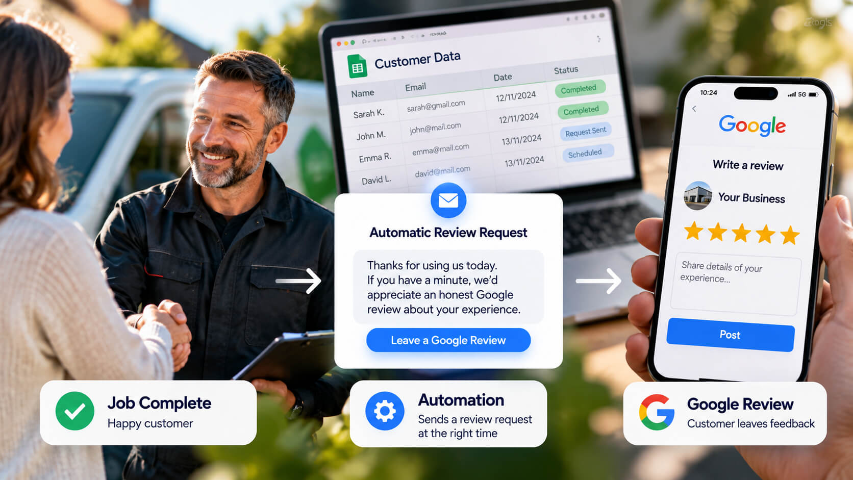Google review automation workflow for an Irish small business
