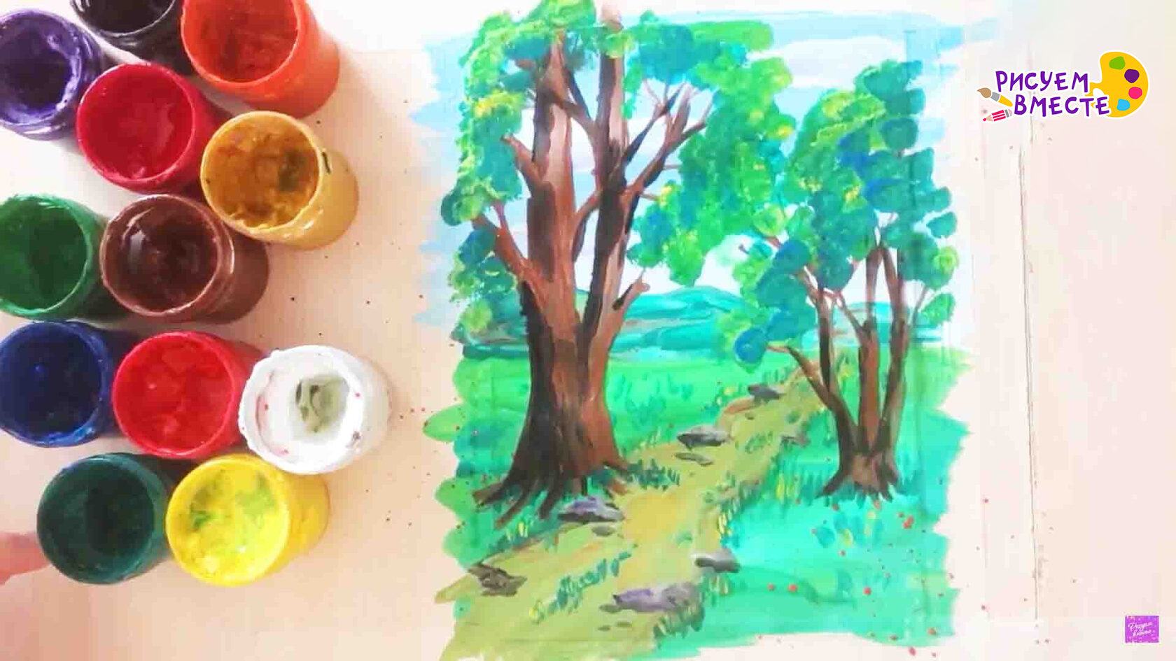 Как нарисовать природу красками: пошаговый урок рисования летнего пейзажа гуашью