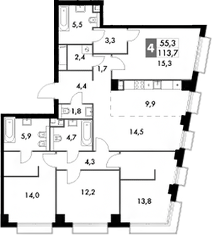 5-комн 113,7 м²