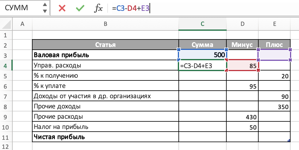 Эксель план факт