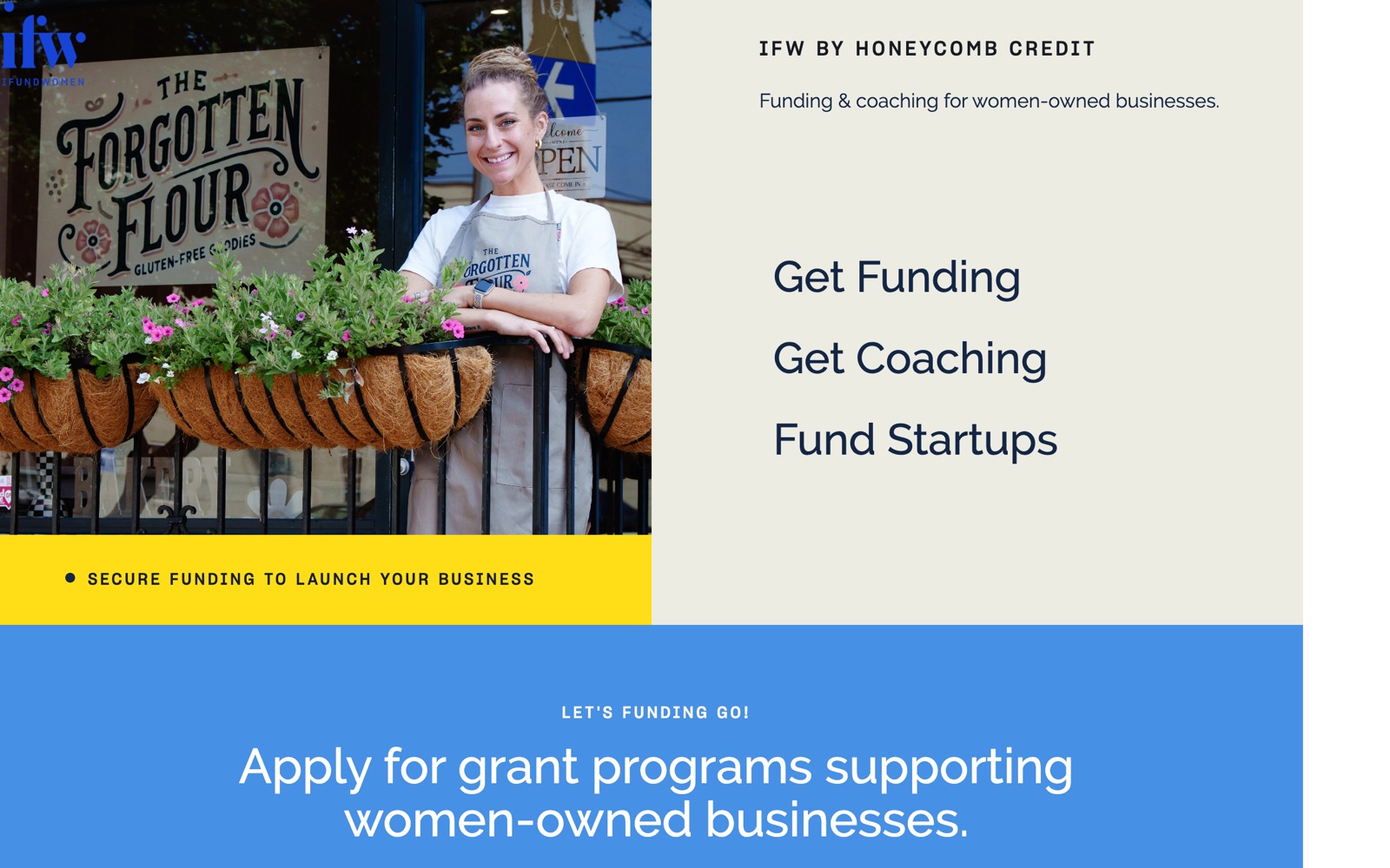IFundWomen homepage screenshot: funding and coaching for women-owned businesses