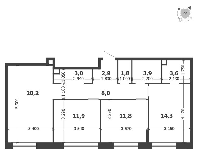 Планировка: 3-комнатная квартира 81,4 м² в ЖК «Шагал», корпус 6, 12-й этаж