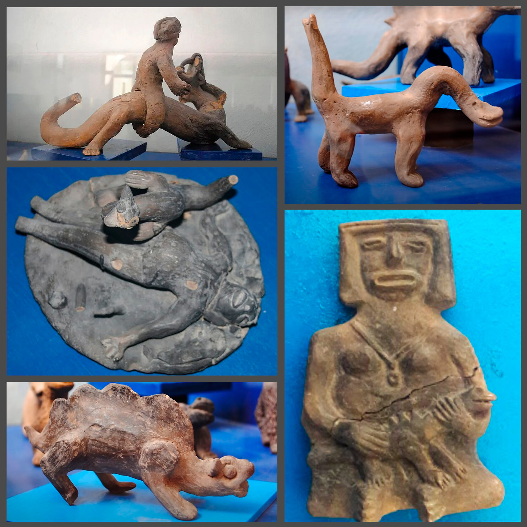 Фигурки динозавров и людей из Музея Вальдемара Юльсруда, Акамбаро, Мексика.