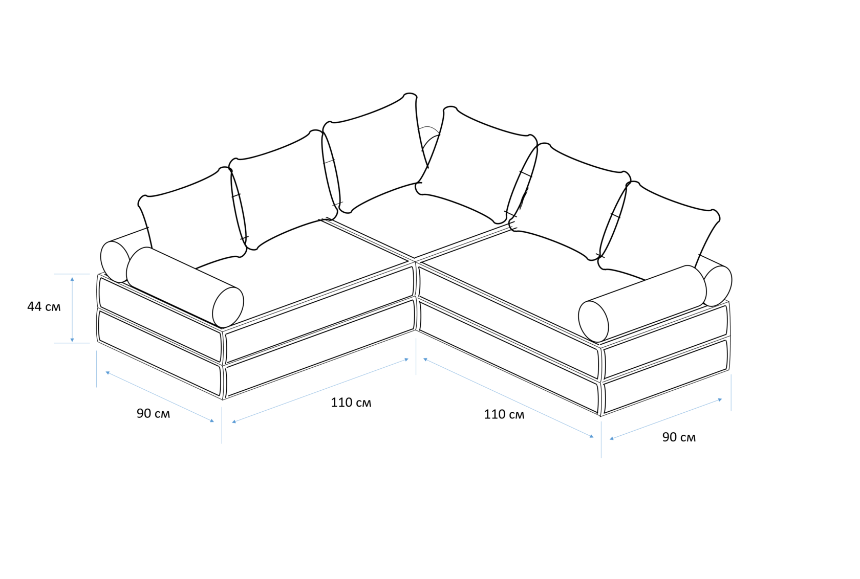 размеры модульных диванов для гостиной