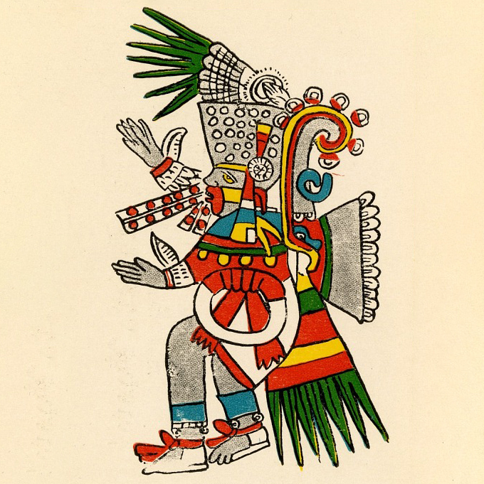 Репродукция зарисовки Мигеля Коваррубиаса. Изображение бога Тескатлипока. Бурбонский кодекс.