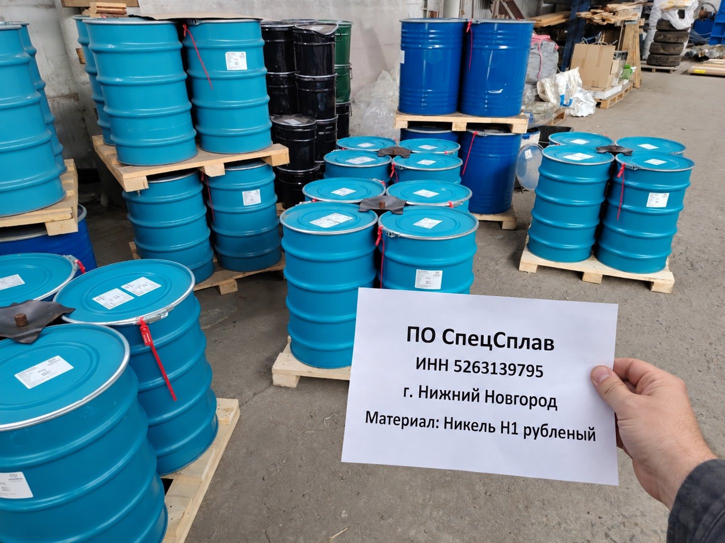 Поступление катодного никеля Н1 заводской рубки в бочках на склад ПО СпецСплав