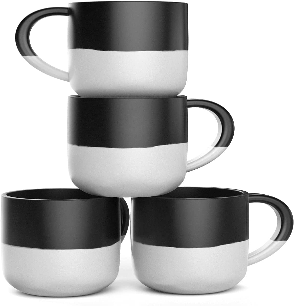 MACHUMA Set of 6 11.5 oz Coffee Mugs with Black and White Geometric Patterns, Ceramic Tea Cup Set