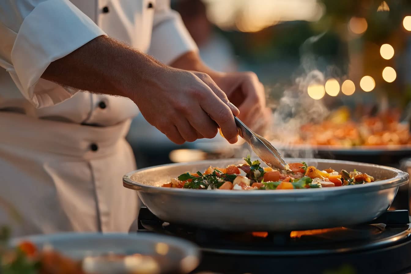 повар готовит пасту на мероприятии