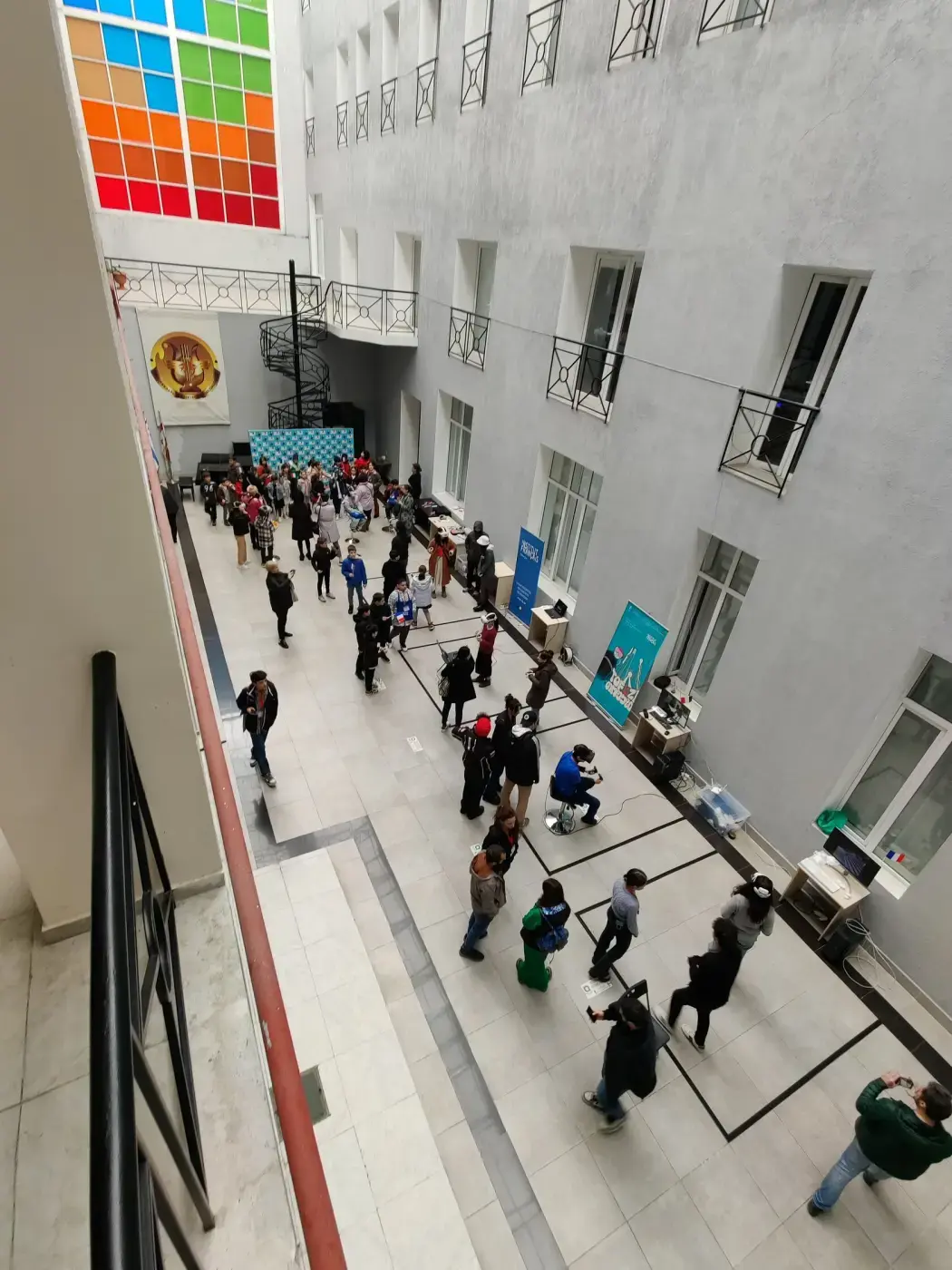 Batumi Art Teaching University atrium filled with VR visitors