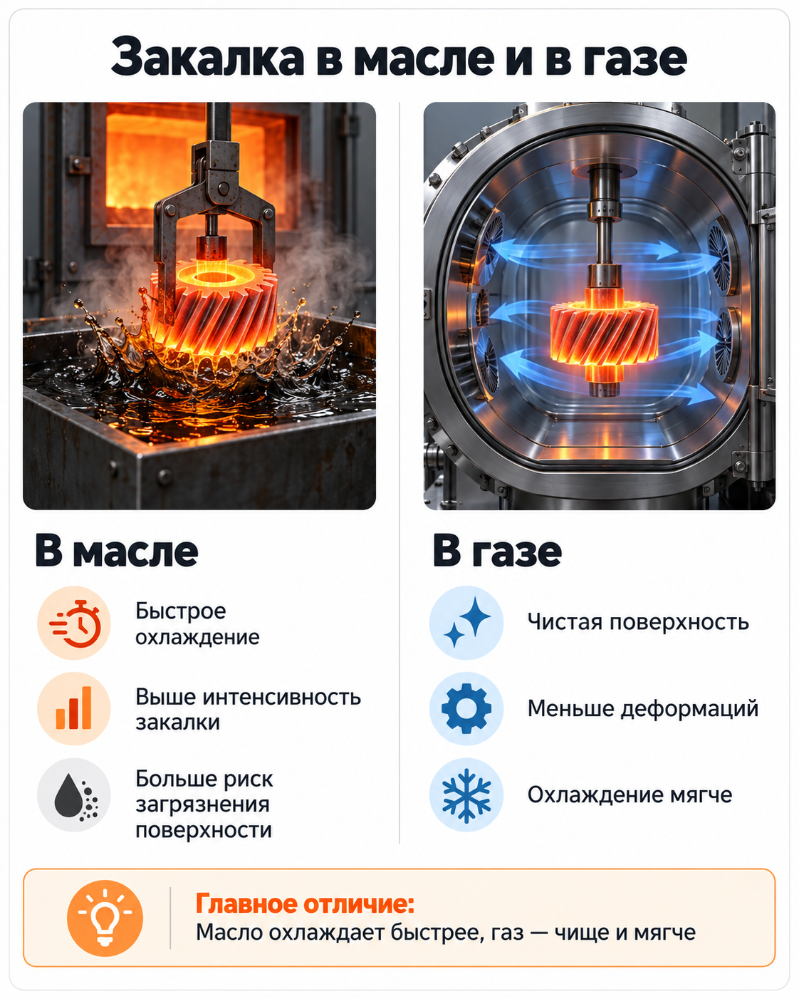 Чем закалка в масле отличается от закалки в газе?