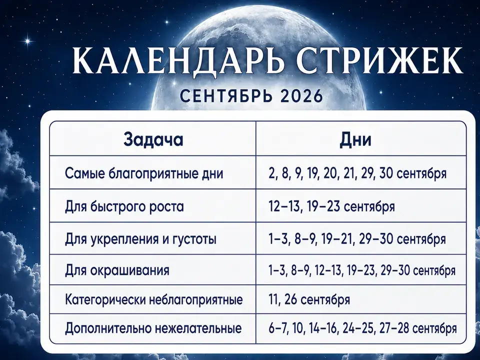 Лунный календарь стрижек на сентябрь 2026 года: лучшие и неблагоприятные дни