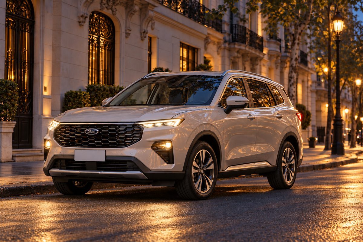 Ford Territory Trend Hybrid 1.5T 2026 — бежевый, фото 1 — фары включены
