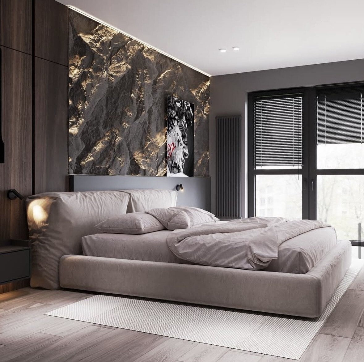 кровать с мягким изголовьем