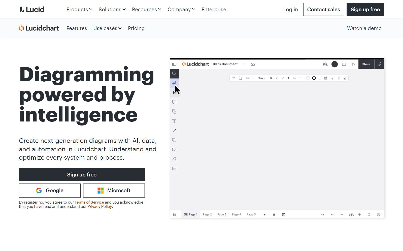 Lucidchart homepage screenshot (October 2026)