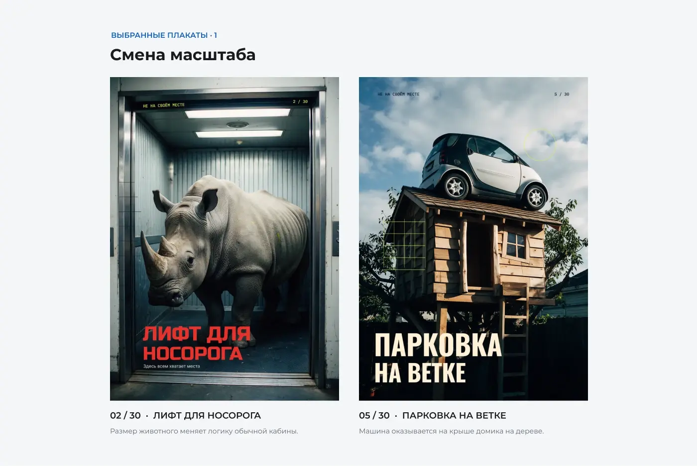 Подборка «Смена масштаба»: носорог в лифте и автомобиль на крыше домика на дереве.