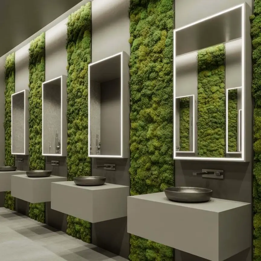 Искусственный мох в уборной ресторана