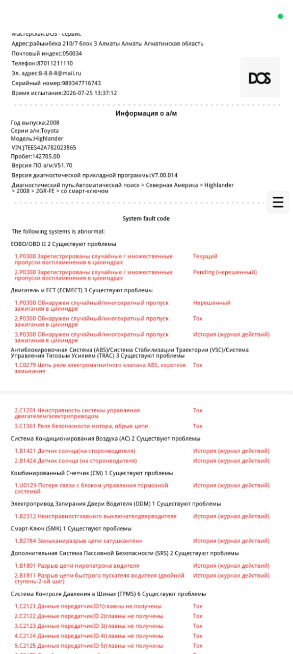 полная компьютерная диагностика всех электронных блоков управления автомобиля.