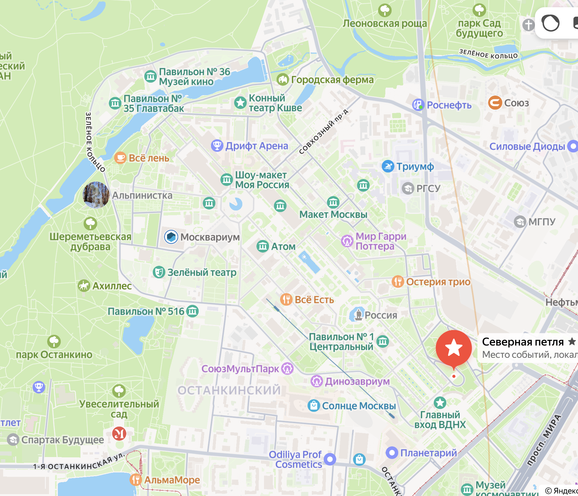 Где находится Северная петля ВДНХ