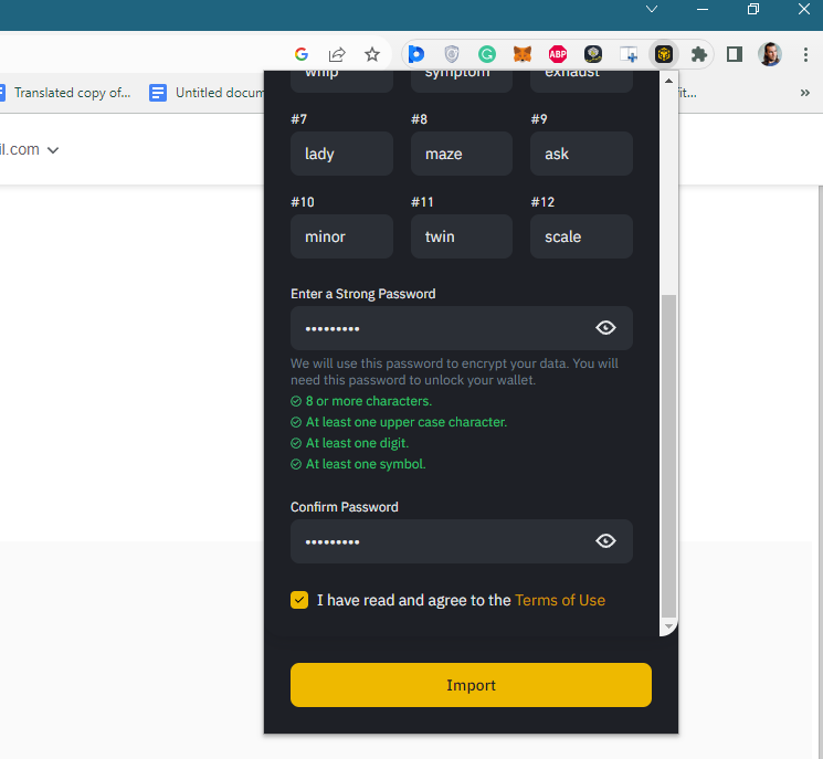 интерфейс кошелька Binance Wallet