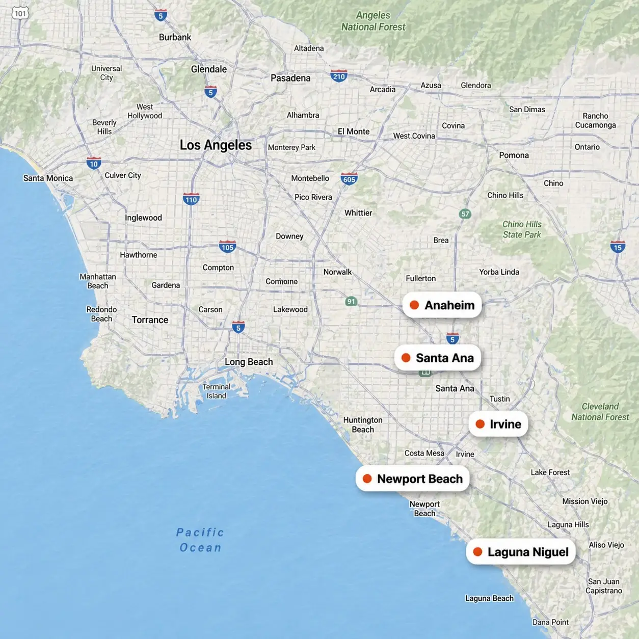 Orange County pergola service area map